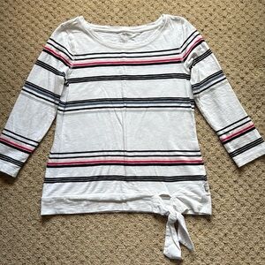 T by Talbots 3/4 Length Sleeve Striped White and Pink Women's Top Size XS